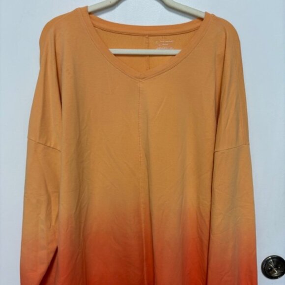 TEK GEAR WOMENS V-NECK LONG SLEEVE ORANGE TWO-TONE LIGHTWEIGHT SWEATSHIRT. XXL - Picture 1 of 3